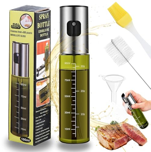 Pulvérisateur Huile Cuisine en Verre, 100ml Spray Huile de Cuisine avec Balance Vaporisateur pour Friteuse à Air, pour Salade, BBQ, Cuisson Dans La Cuisine (Vert 1)