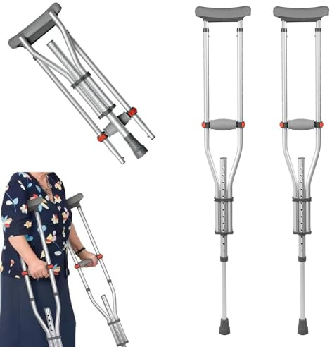 Achselkrücken, Krücken, Unterarmgehstützen, Höhenverstellbar, Aluminium Leichte Unterarmgehstützen mit Weichen Auflagen, Klappbarer Gehhilfe für Senioren & Behinderte, Anti-Rutsch Krücke, 1 Paar