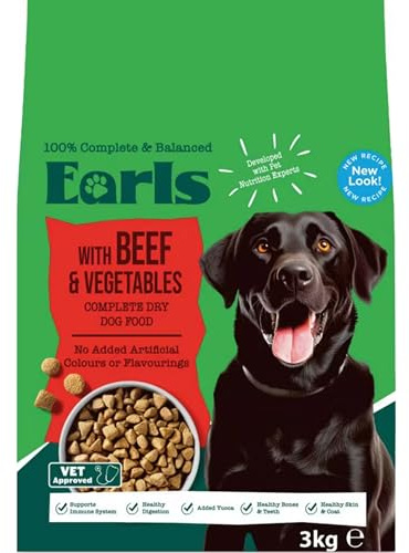 EARLS Complete Dry Dog Food – 3kg – Adult Dog Food – Supports Digestion, Immune System, Skin & Coat – No Added Artificial Colours or Flavourings (Beef)