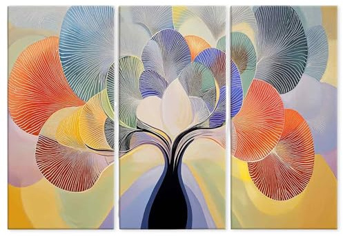 Lupia - GRANDE QUADRO Moderno 3 Pezzi TREE GRAND LEAVES, Stampa su Tela 122x180 cm, Albero della Vita colorato, Pronto da Appendere, Decorazione per Soggiorno, camera da letto e Ufficio