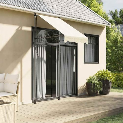 Tenda da Sole Retrattile 100x150 cm, Tessuto Poliestere 180g/m² con Rivestimento PU, Struttura in Acciaio Antracite, Altezza Regolabile 210-300 cm, per Balcone Terrazza Giardino, Colore Crema