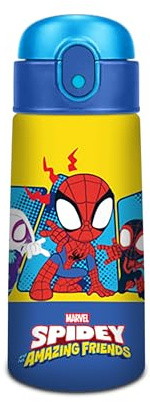 Seven Borraccia termica Spiderman, 460 ml, Acciaio, Cannuccia, Apertura automatica, Tenuta stagna, Mantenimento temperatura:caldo 12h/freddo 24h, Scuola e asilo
