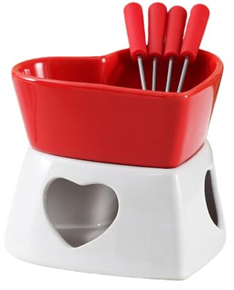 Générique da fonduta al Cioccolato,Fornello a Forma di Cuore | da fonduta al Cioccolato con 4 forchette Incluse, per Formaggio Marshmallow Tuffo Dessert Bevanda Matrimonio