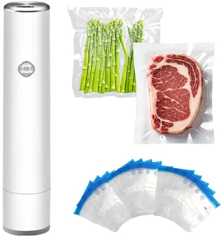 Machine Sous Vide Alimentaire Portable pour la Conservation et le Stockage des Aliments Compact et le Mini Appareil Sous Vide Alimentaire,Avec 10/20/30pcs Sacs Sous Vide Réutilisables (Avec 30 sacs)