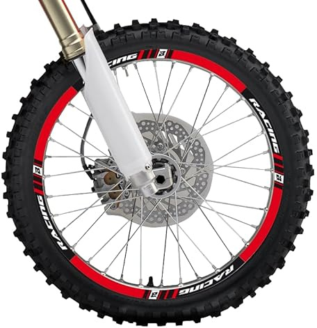 Kit Adesivi Protezione Cerchi Rosso - Universal 17-21 Moto Motocross Enduro, Resistente Crystal Made Italy, 8+8 Strisce + Ricambi