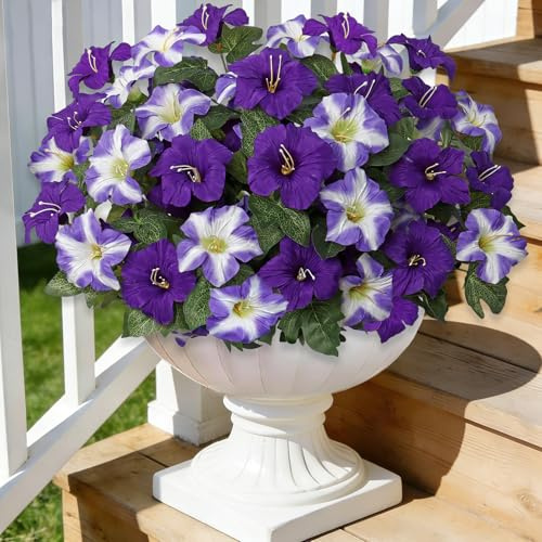 ASTNIC 4 Pezzi Fiori Finti da Esterno, Fiori Artificiali Piante Finte da Esterno, Petunia Pianta Finta Fiori di Seta Resistente ai Raggi UV, Fiori Finti da Interno Decorazioni da Balcone Matrimoni