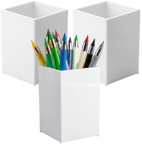 3 stycken vita akrylpennhållare, akrylpennhållare, penselhållare, pennmuggar, penselarrangör, penselhållare för kontor, skola, hushållsartiklar eller kök (6,5 x 6,5 x 10 cm)