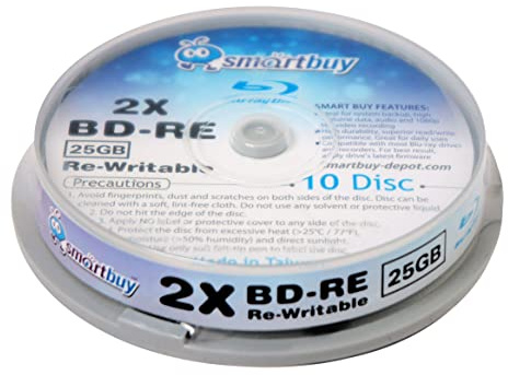 20 Pack Smartbuy 2X 25GB Blue Blu-ray BD-RE Rewritable Branded Logo Blank Bluray Disc