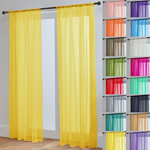 John Aird Lucy Voile Curtains - Rod Pocket Slot Top - Pair Net Curtains - 2 Panels (Yellow, W 58 x L 48)