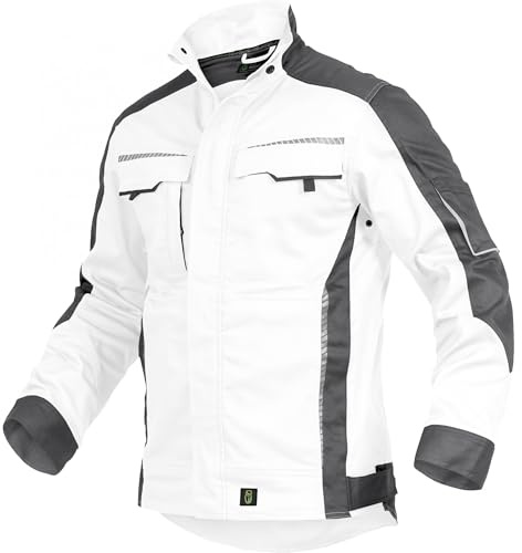 Leibwächter Flex-Line Herren Arbeitsjacke Bundjacke, Weiß Gr. S, atmungsaktive Allwetterjacke mit Stretchanteil für Herbst und Winter, robuste Arbeitsjacke Männer mit Reflexstreifen