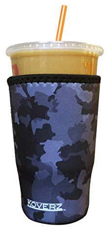 Koverz Iced Coffee Sleeve, Insulated Neoprene Cup Sleeve, Fits a 32 Oz. Coffee Cup, Washable and Reusable, Iced Coffee Accessories, Large Black Camo