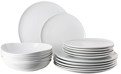 Rosenthal Junto Weiss - Set di stoviglie da 18 pezzi, per 6 persone, servizio combinato in porcellana, stoviglie moderne, colore: bianco