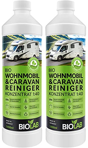 BIOLAB Bio Wohnmobil und Caravan Reiniger Konzentrat (2 x 1000 ml) zur Reinigung von Wohnwagen, Vorzelt, Markise - Regenstreifen Entferner