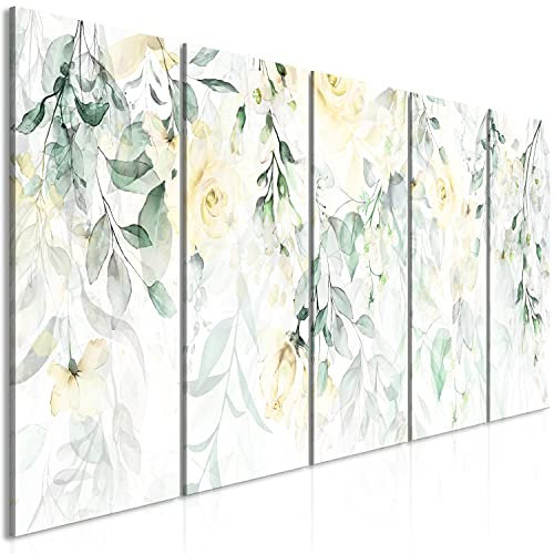 murando Cuadro Acústico Flores 150x60 cm espuma acústica absorbe el sonido aislamiento lienzo de 5 piezas Impresión Artística Decoración de Pared Hojas Rose Naturaleza b-A-0698-b-o