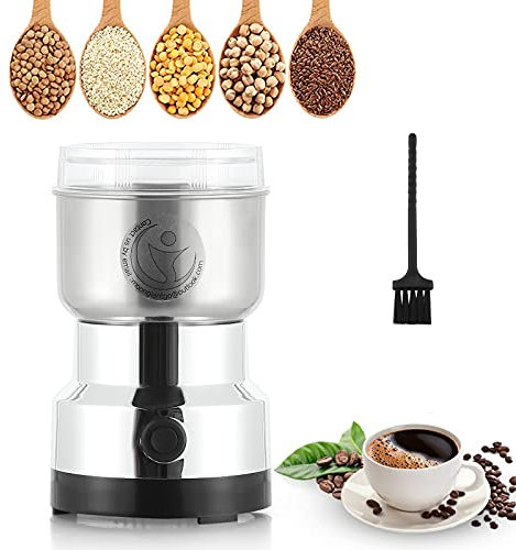 Moongiantgo Macinacaffe Elettrico 200W 14500rpm, Mulino Portatile per Cereali 300ml, Smash Multifunzione Ultrafine, Acciaio Inossidabile, Ideale per Materiali Secchi, Spezie, Erbe, Caffè (Argento)