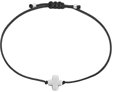 Selfmade Jewelry Bracelet femme croix en argent bracelet macramé fait main avec croix taille ajustable y compris emballage cadeau (Argent noir Taille ajustable)
