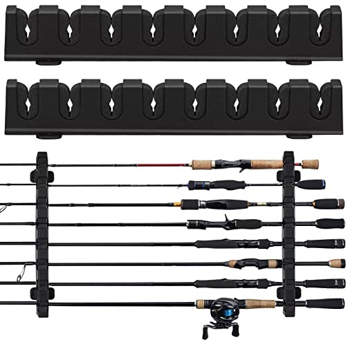 THKFISH Porta Canne da Pesca da Muro Portacanne Parete Supporti per Canne da Pesca Orizzontali per Garage, Negozi di Barche 8 Combo per Canne da Pesca, 1 paio B-nero