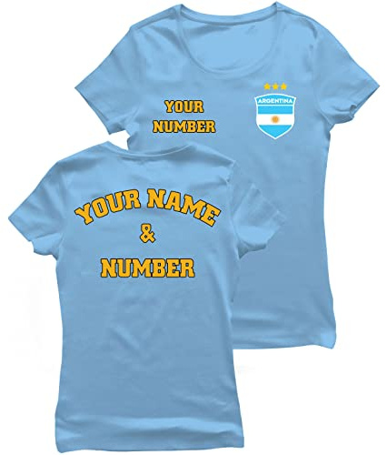 Fussball Trikot Damen | Personalisiertes Argentinien 2026 T Shirt mit Eigenem Namen und Nummer