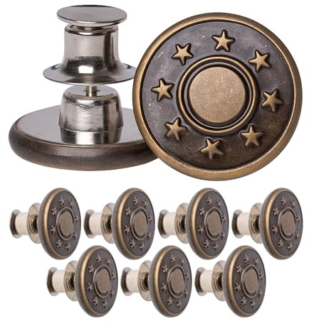 Justerbara byxknappar, 8-pack, Ø 17 mm jeansknappar i mässing, bronsfärgade, linningen kan justeras när som helst, byxorna dras åt, jeansknappen stoppas in, jeansknapp med stift, byxknappar