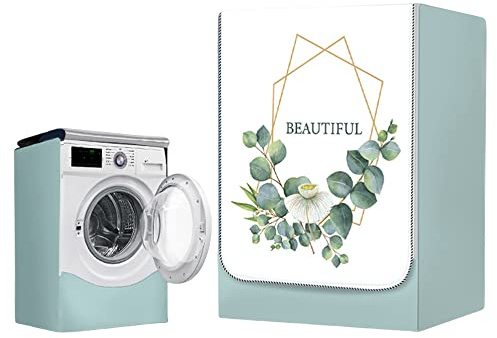 FANSU Washing Machine Cover Plant Waterproof Dustproof Front Load Washer Dryer Machine Cover Protector Sunscreen Washer Protection Tumble Dryer Cover Front Loading (M (8-10kg),Eucalyptus)