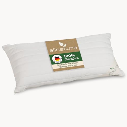 allnatura Baumwoll-Kopfkissen Cotona-Medicott 40x80 cm Testsieger - 100% Bio-Baumwolle ideal für Allergiker - Seiten- und Rückenschläfer - Höhe anpassbar & Bezug maschinenwaschbar - Made in Germany…