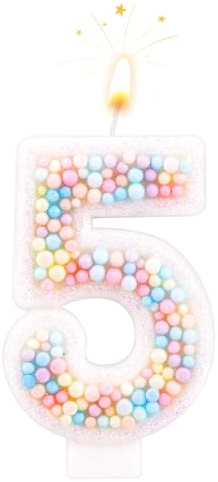 Geburtstagskerzen, Macaron 0-9 Anzahl Kuchenkerzen Glitter Kuchen Topper Dekorationen Zahlenkerze für Hochzeitstag Geburtstag Party (5)