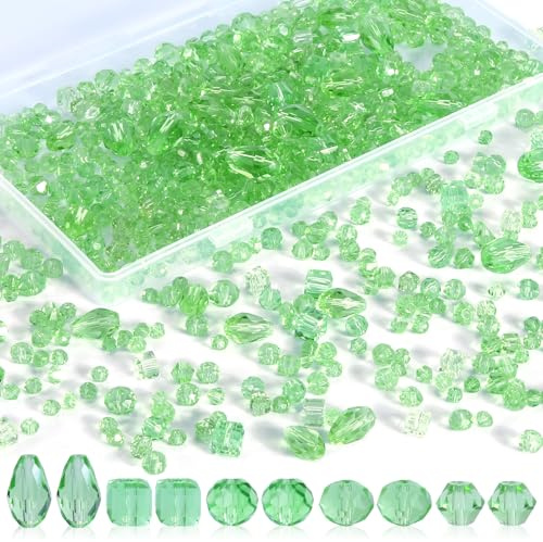 1 000 stycken glaspärlor för gängning, glitter pysselpärlor, 4/5/6/8 mm pärlor att trä upp, kristallpärlor med behållarlåda för gör-det-själv smyckestillverkning (grön)