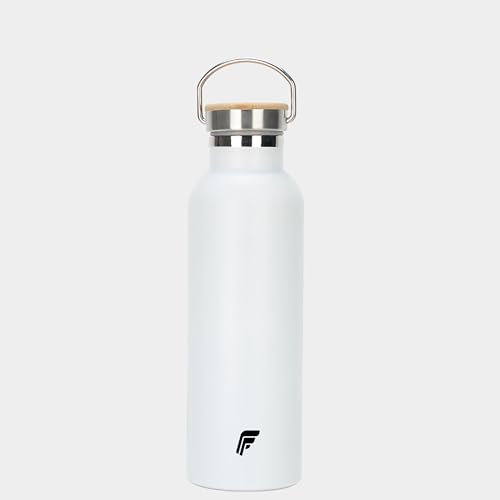Fenture Stainless Steel Water Bottle - 600ml - Vacuum Insulated Metal Water Bottle - Standard Mouth Flask - BPA Free - Water Bottle for Work, Gym, Travel and Sports (White)