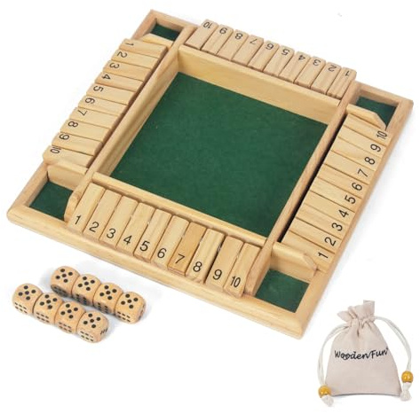 WOODENFUN 2-4 joueurs Shut The Box Jeu de société avec 8 dés Jeu de bois Jeu de plateau pour soirées entre amis Jeu de dés Jeux de mathématiques pour enfants et adultes