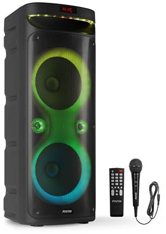 Fenton Track610 Musikbox Bluetooth Groß mit LED 240W, Akku 10 Std, Fernbedienung, Partybox Bluetooth Box Groß, Stereo-Pairing, Tragbare Musik Box, Boom Box - Schwarz