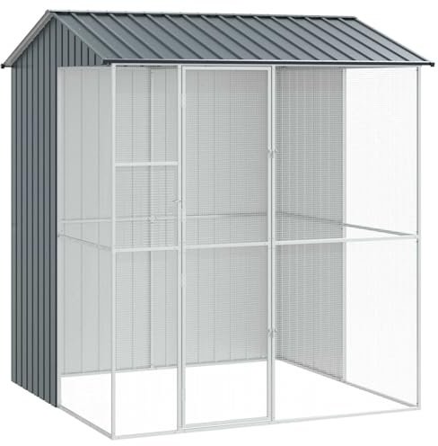 vidaXL Bird Cage Anthracite 215 x 210 x 247 cm Galvanised Steel, Garden and Terrace, Modern Bird Habitat, Durable Enclosure, Outdoor Aviary, Pet Cage Design