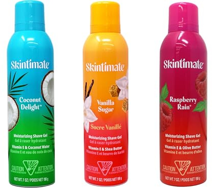 Skintimate Moisturizing Shave Gel Set, Coconut Delight, Vanilla Sugar, Raspberry Rain, 7 oz Each
