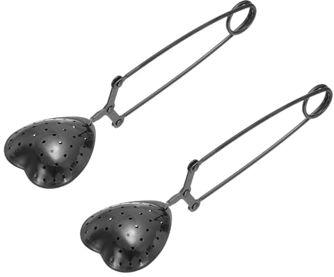 sourcing map 2 Pcs Tea Infuser, Stainless Steel Loose Leaf Tea Infuser Filter for Cup and Teapot, Long Handle Tea Steeper Strainers for Tearoom Office Home, Heart Shaped Black