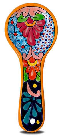 COBAZUL Talavera Spoon Rest - Handmade Mexican Utensil Holder - Vibrant Ceramic Spoon Rest for Stove or Counter - Colorful Kitchen Decor Accent (Yellow)