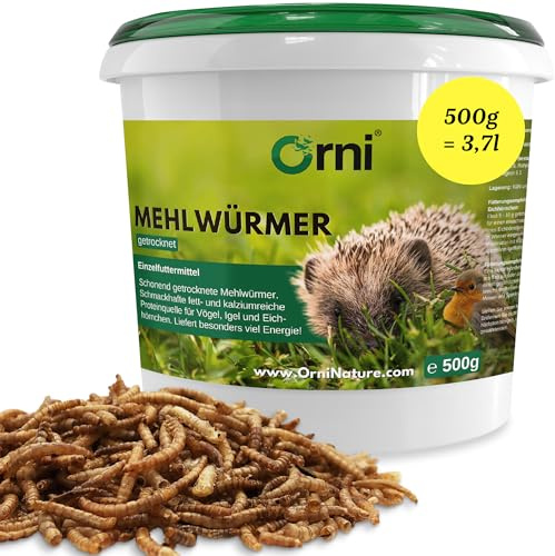 Orni Mehlwürmer getrocknet 500g | Premium Insektenfutter für Wildvögel | Igel, Fische & Eichhörnchen – natürliche Proteinquelle, ohne künstliche Zusatzstoffe & Aromen