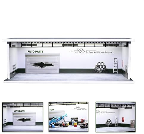 NUEIOVRW 1/64 Diorama Car Garage Model, LED Lighting Parking Lot Scene Display Case, Stadt Graffiti Diecast Model Cars Scene Display Storage (Repair Shop)