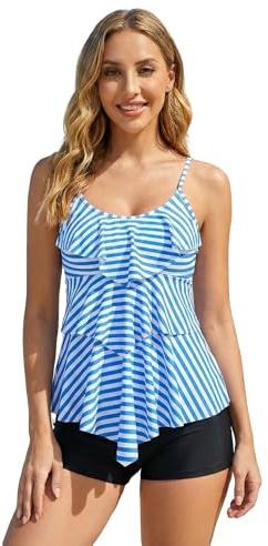 Tankini Sets for Women UK, 2 Piece Plus Size Swimwears for Women - Tankini Top and Tankini with Shorts, Women's Tankinis Swimming Costume for Beach Bathing Summer Surfing Sport Swim Suits (Blue)