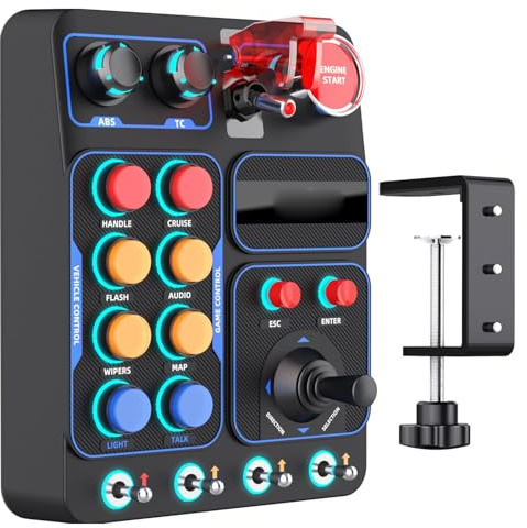 Plyisty USB Sim Racing Button Box PC Game Controller 30 Programmerbara Funktioner 19 Knappar RGB Bakgrundsbelysning Central Kontrollpanel för Euro Truck Simulator Farming Sim Flight