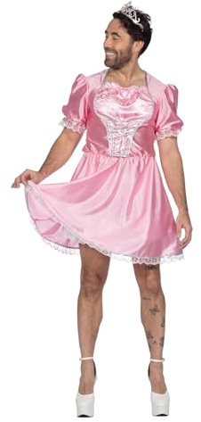 WILBERS & WILBERS - Vestido de princesa para hombre | Vestido de satén rosa con mangas abullonadas para despedidas de soltera y carnaval