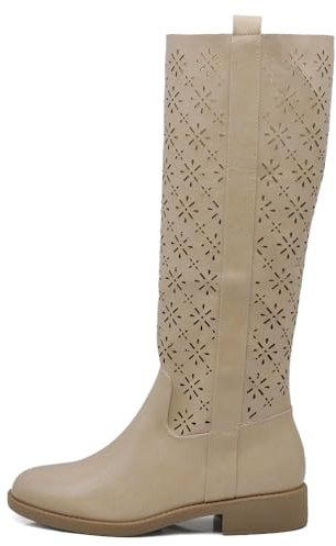 IF Fashion Stivali Alti da Donna Traforati al Ginocchio,Stile Biker Motociclista Primaverili Estivi JH22-20 beige N.41