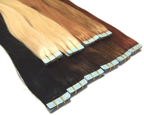 Tape In - On Hair Extensions - # 5-50cm - 40 Tressen je 4cm Breit / 2,5g - 100% Remy Echthaar Haarverlängerung/Extention mit Klebeband Tressen by NOVON Hair Extentions