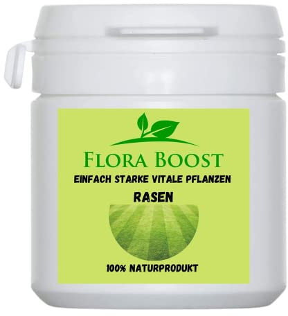 Konfitee Rasendünger Flora Boost 100g I Für bis zu 100L Gießwasser I Dünger in Pulverform I Starterdünger für alle Rasen Sorten I Blatt- & Wurzeldünger I 100% natürlicher Pflanzendünger