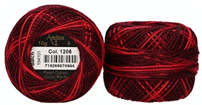 Anchor 4591008-01206 brodergarn, 100% bomull, mörkröd ombre, tjocklek 8, 82 m, 16 gram