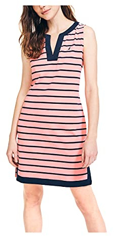 Nautica, Abito Polo da Donna in Cotone Elasticizzato, Senza Maniche, con Scollo a V, a Righe, L