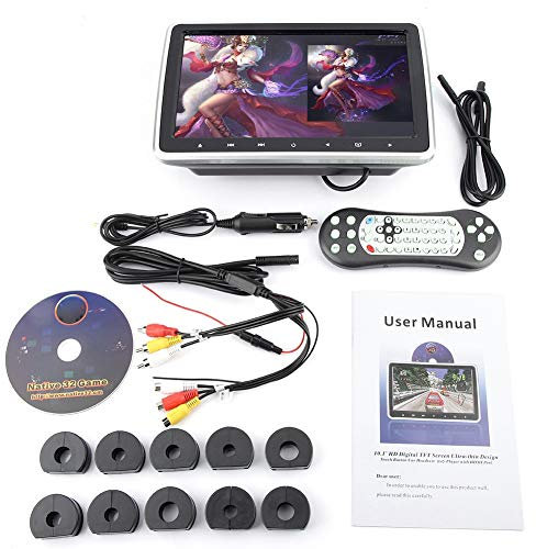 KIMISS 12V Reproductor de DVD portátil, 10.1 Pulgadas TFT HD Reposacabezas de automóvil Reproductor de DVD Clip en Monitor de cojín Digital portátil
