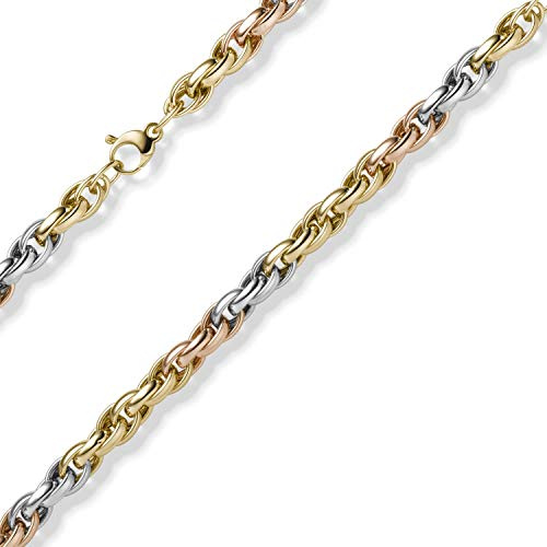 7mm Kordel-Kette Collier aus 585 Gold gelb/weiß/rot tricolor 50cm Halsschmuck