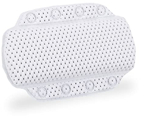 Relaxdays Badewannenkissen, Badekissen mit Saugnäpfen, Spa, Wannenkissen für Kopf & Nacken, 19,5 x 30,5 x 3,5 cm, weiß
