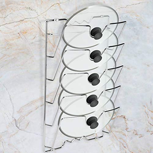 Topfdeckelhalter Pfannendeckelhalterung Kochtopfwandregal für 5 Topfdeckel und Pfannendeckel Wandmontage oder Türmontage 40,7 x 25,7 x 7,5cm