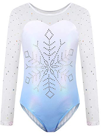 Sinoeem Ragazze Ginnastica Leotards Balletto Body Costumi di Danza per Bambini da 5 a 14 Anni (Blu - Manica Lunga, 9-10 Anni)