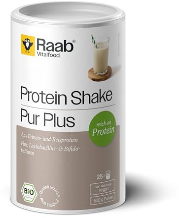 Raab® Bio Protein Shake Pur Plus Pulver (500 g) - Vegan & ohne Zusätze | Vegan & ohne Soja, Pur ohne Zusätze - Protein-Pulver mit 78 % Proteingehalt - neutraler Geschmack - Mit Milchsäurebakterien